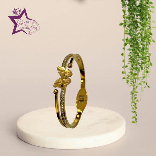 Bold Golden Butterfly AD-studded Hand Cuff Bracelet