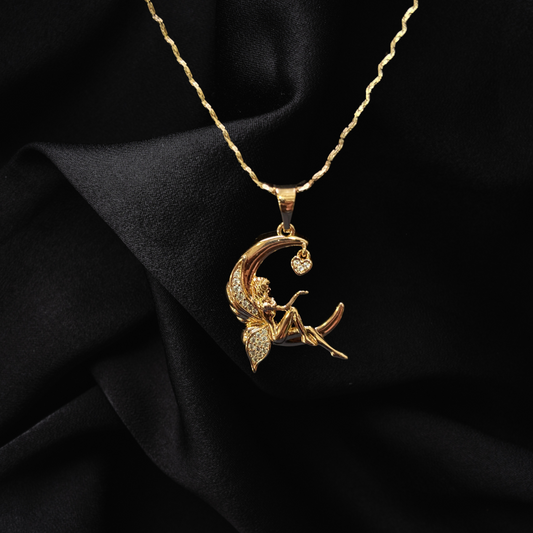 Chain & Moon Angel Pendant (Rose Gold)