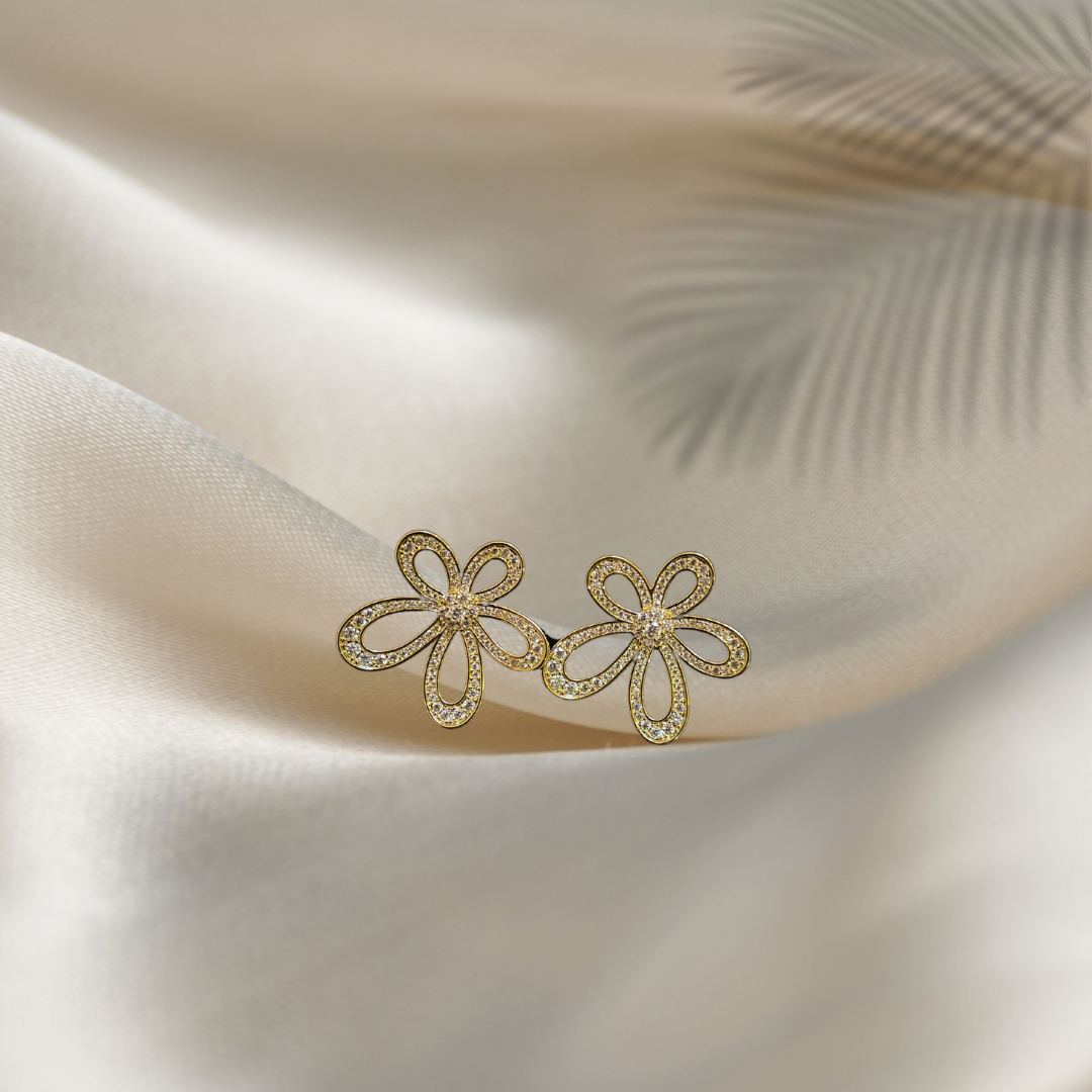 Flower Shaped American Diamond Studded Earrings for Women