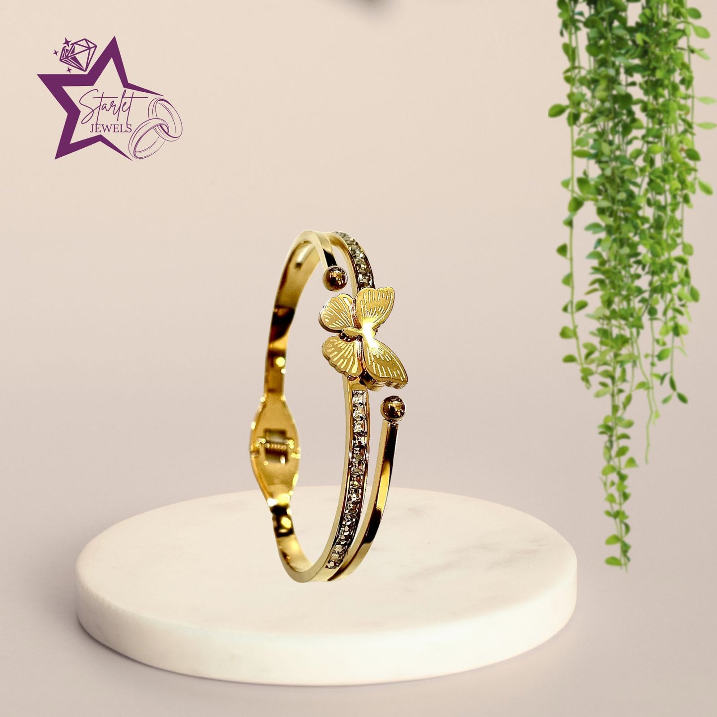Bold Golden Butterfly AD-studded Hand Cuff Bracelet