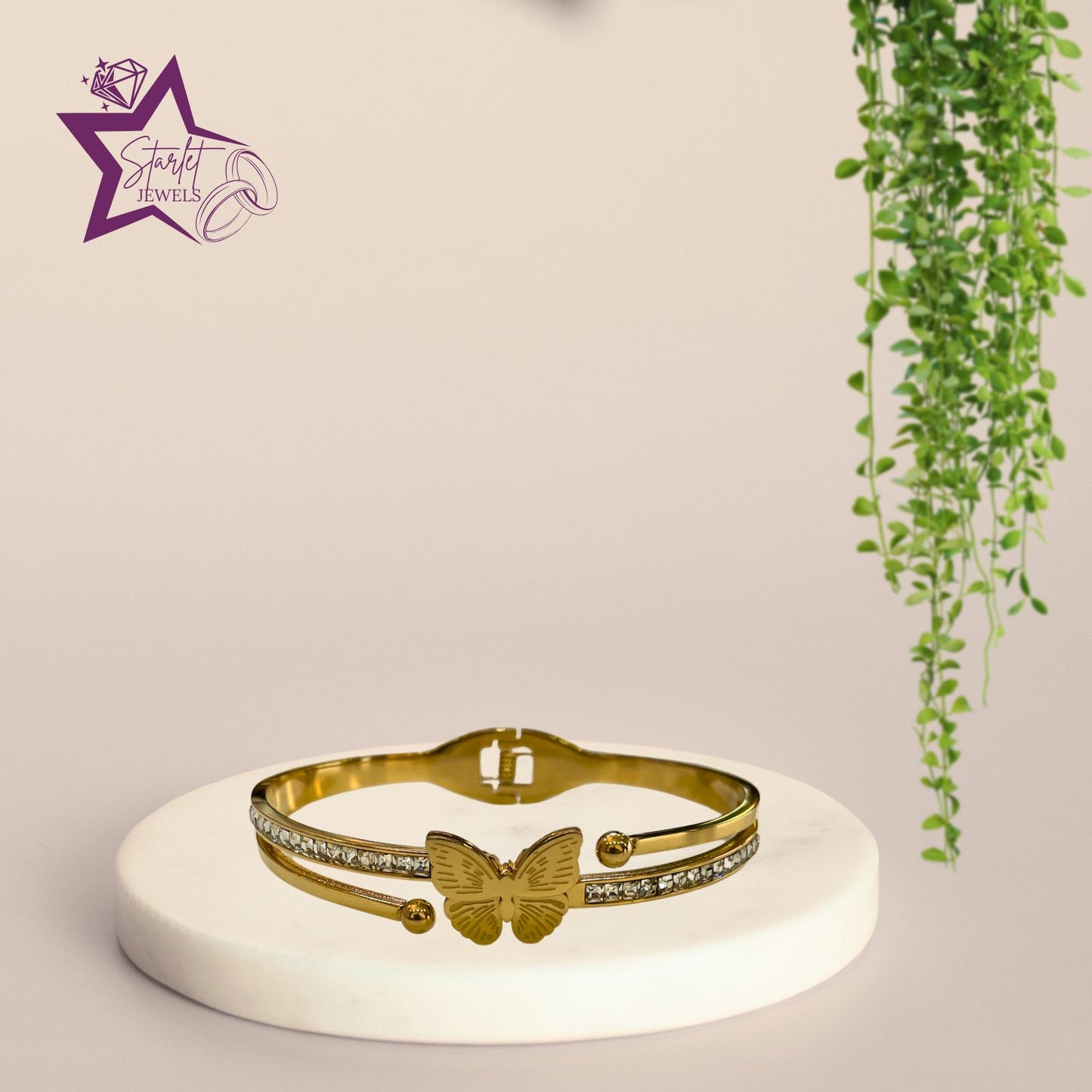 Bold Golden Butterfly AD-studded Hand Cuff Bracelet