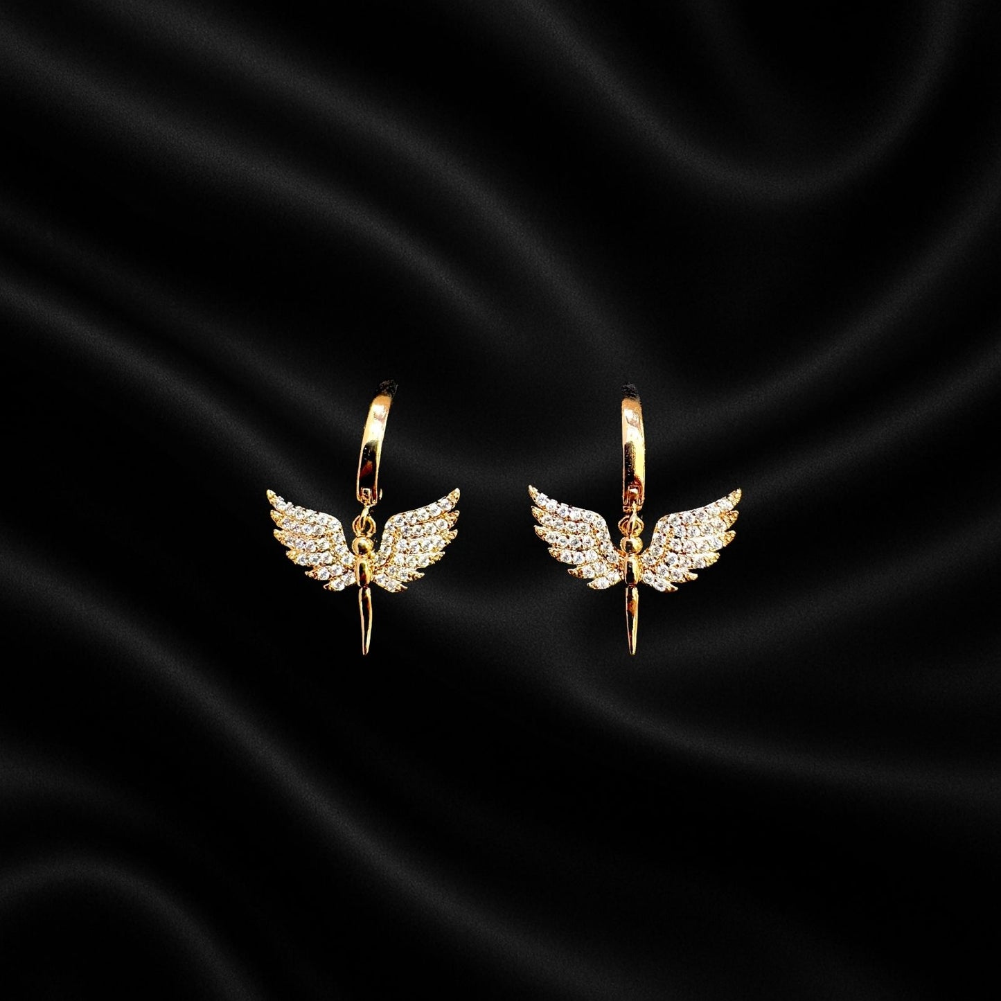 Gold Angel Wing Hoop Earrings | Trendy Dangle Earrings for Women & Girls