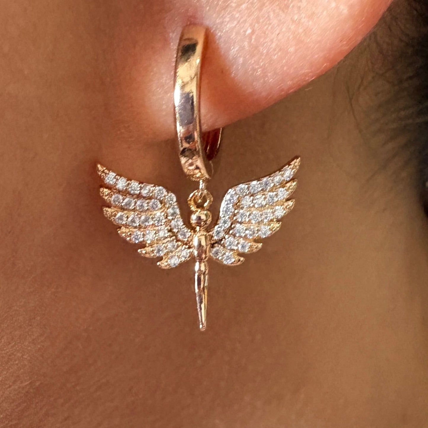 Gold Angel Wing Hoop Earrings | Trendy Dangle Earrings for Women & Girls
