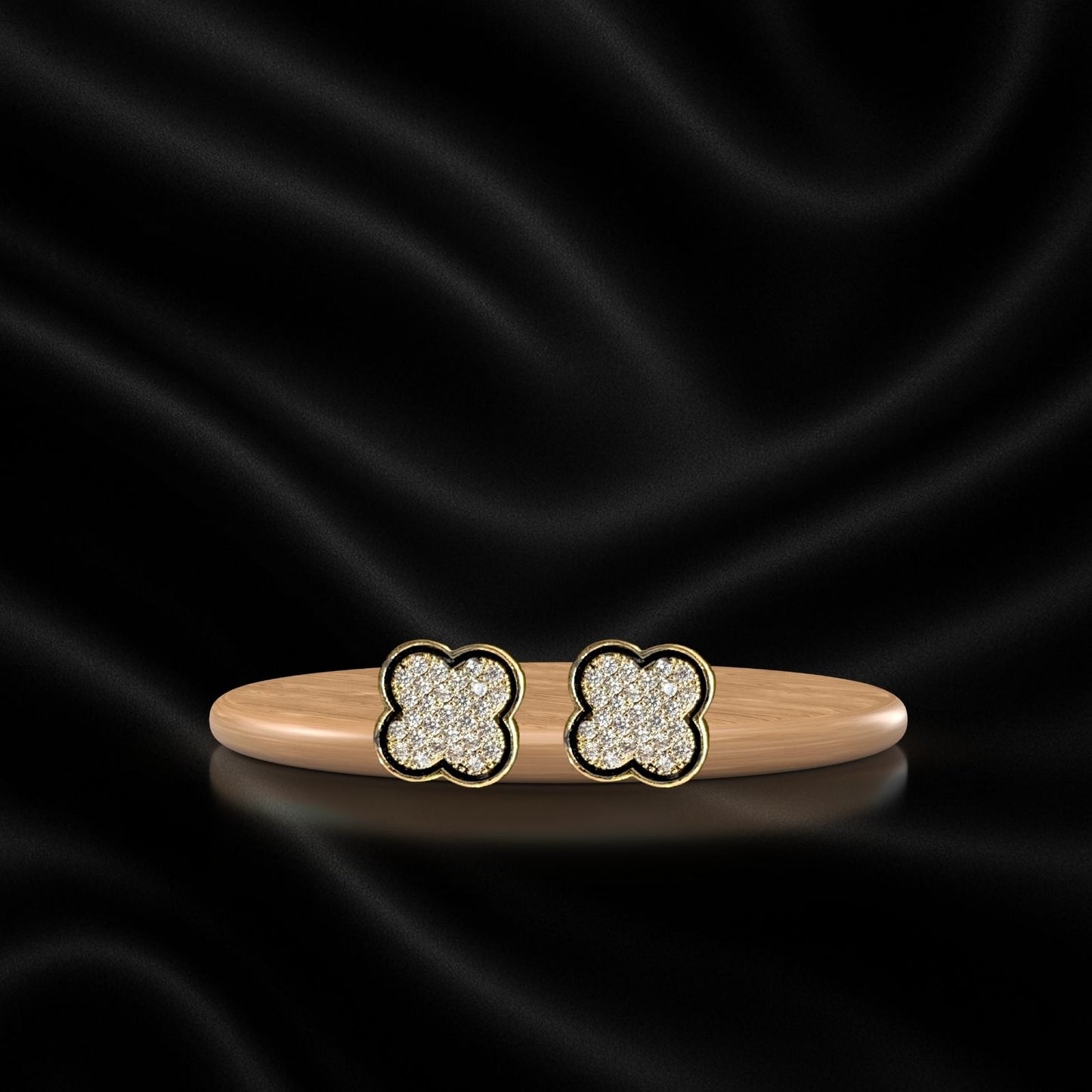 Luxury Clover Stud Earrings for Women – Gold-Plated Crystal Flower Design for Party, Gifting & Daily Wear