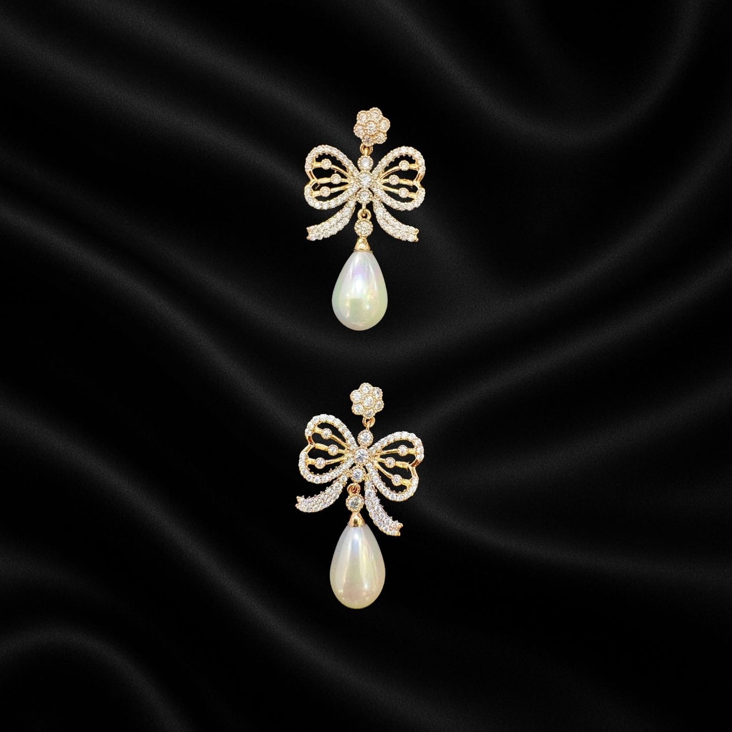 Luxury Bow Pearl Drop Earrings | Gold-Plated Party Wear Earrings for Women & Girls