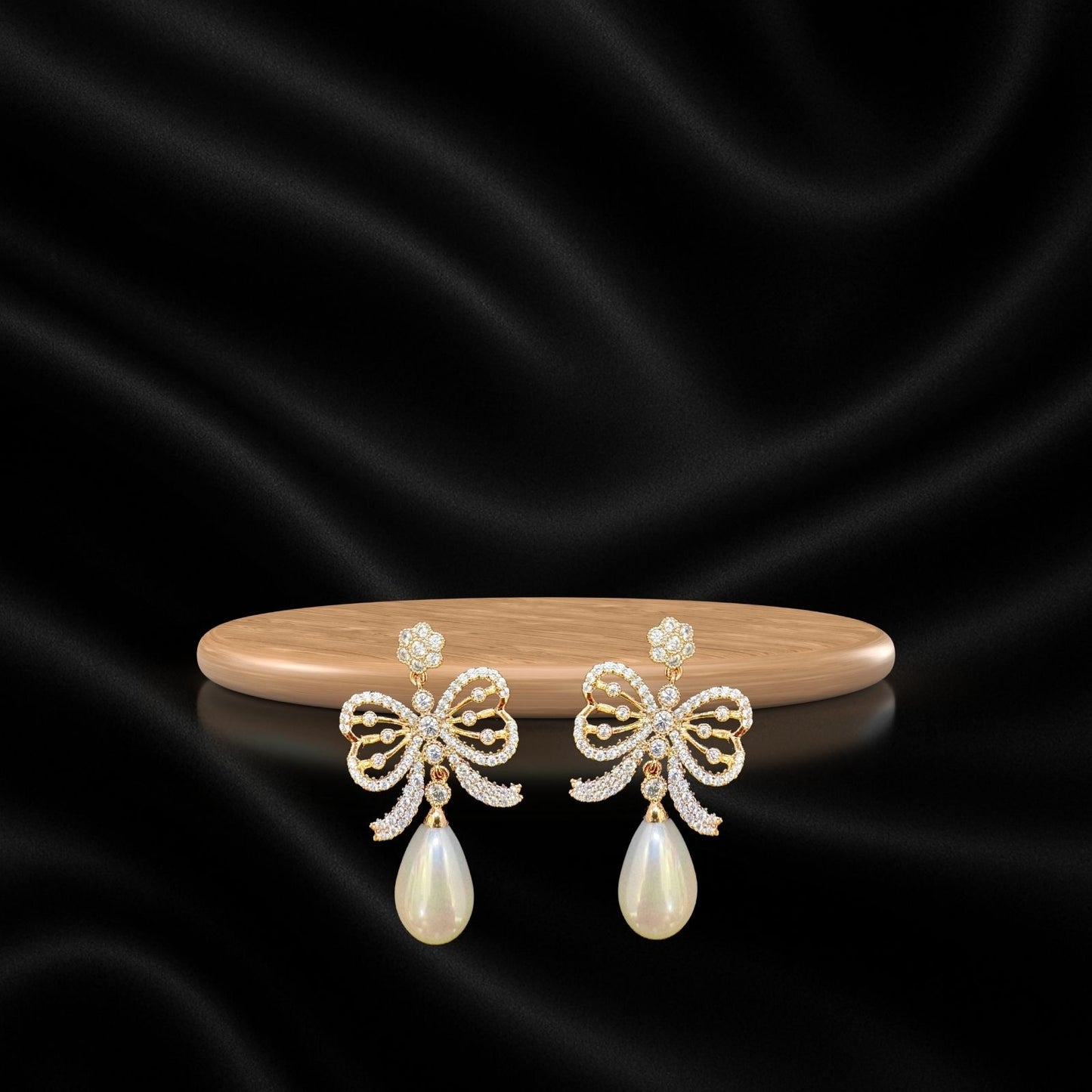 Luxury Bow Pearl Drop Earrings | Gold-Plated Party Wear Earrings for Women & Girls