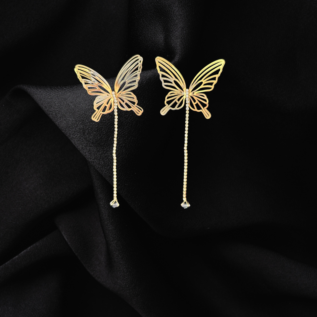 Majestic Butterfly AD Studded Chain Earrings