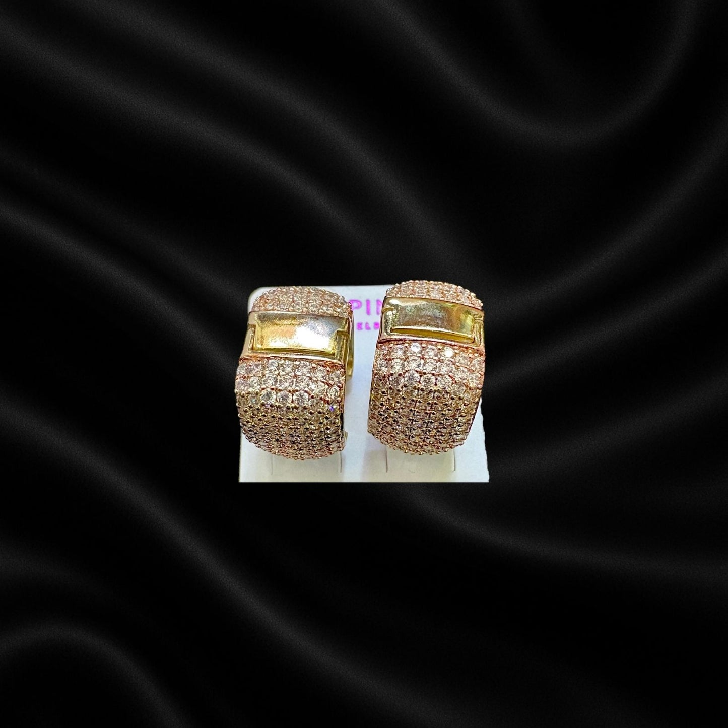 Tricolor Sparkle Huggie Earrings – Gold, Silver & Rose Gold for Women