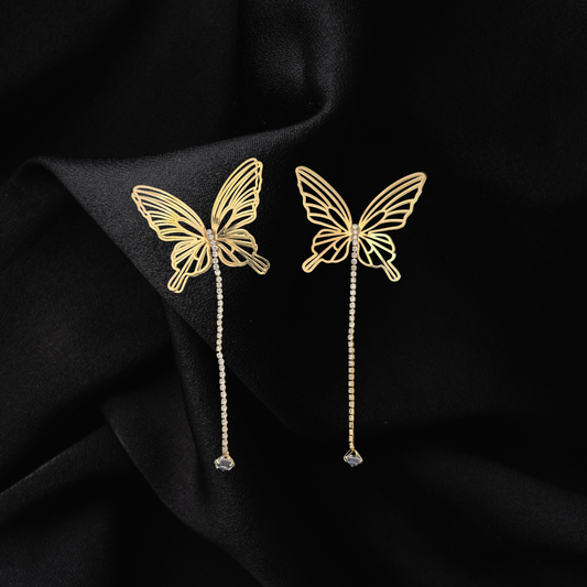 Majestic Butterfly AD Studded Chain Earrings
