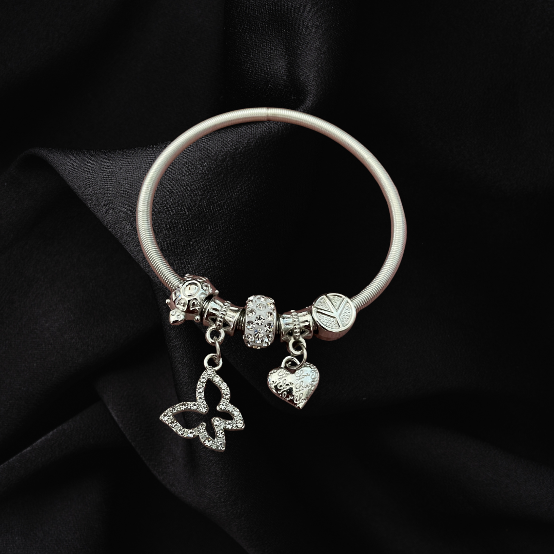 Heart & Butterfly Charm Stretchable Bracelet for Girls & Women