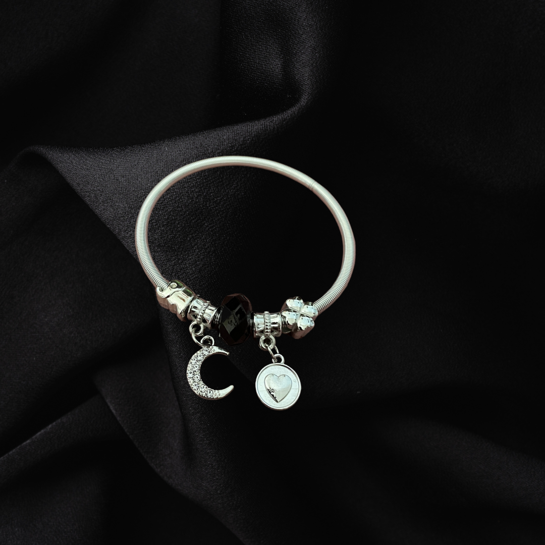 Heart & Moon Charm Stretchable Bracelet for Girls & Women