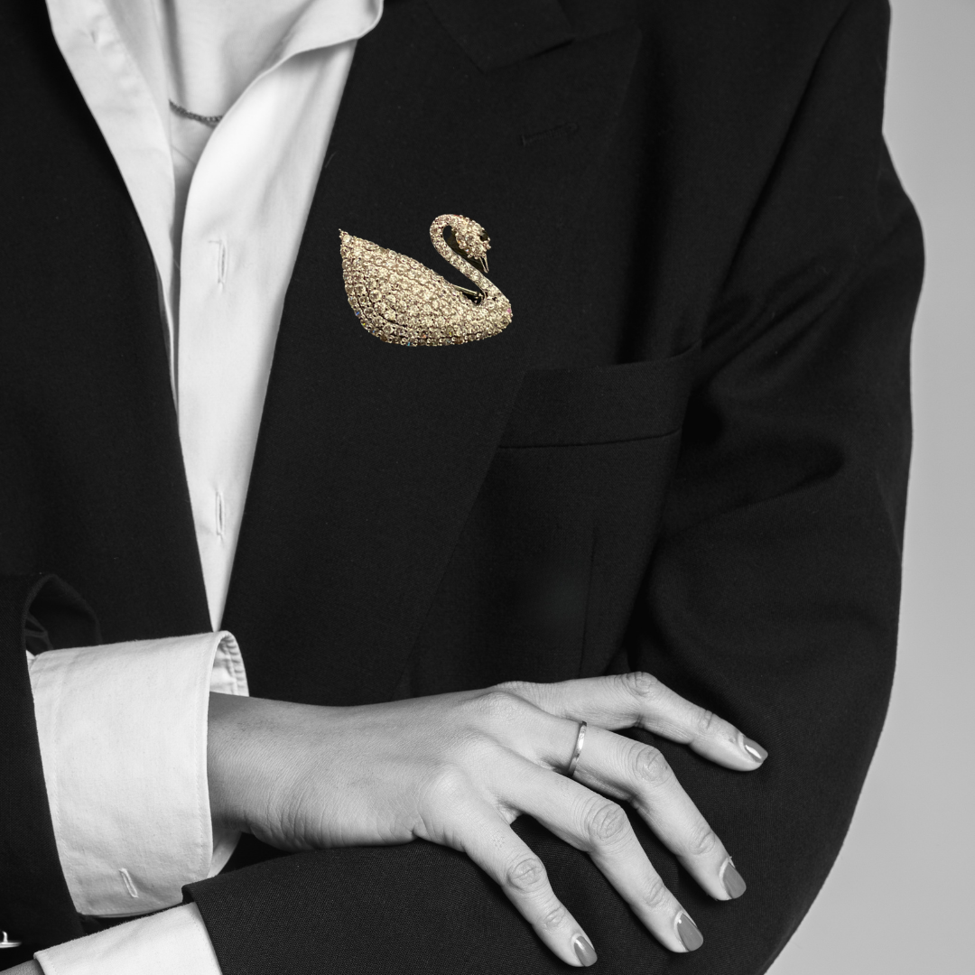Swarovski-Inspired Swan Brooch for Women