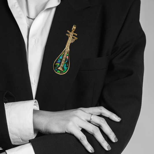 Mandoline Vintage Style Women's Brooch – Stainless Steel Anti-Tarnish Saree & Blazer Pin