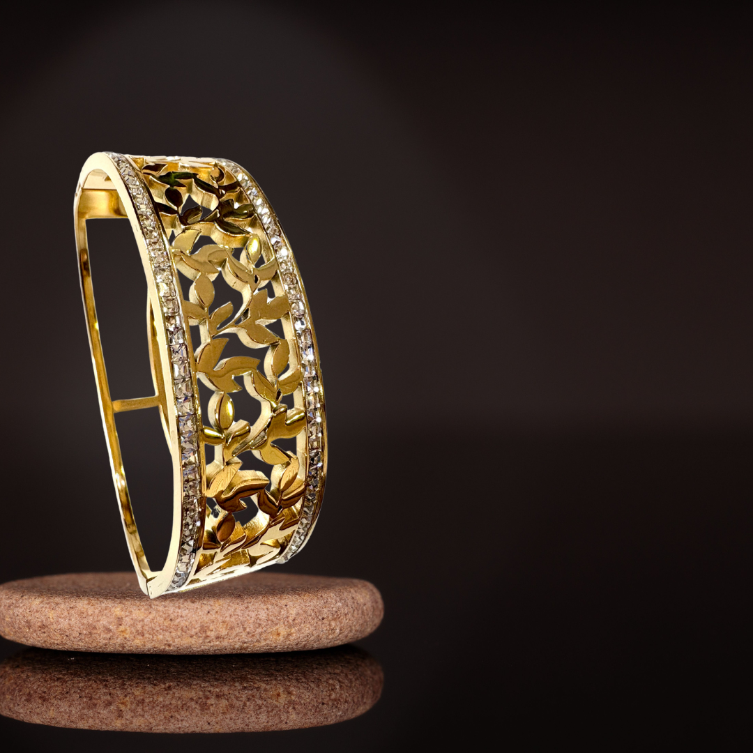 Classic Flower Design Heavy AD-Studded Handcuff Bracelet