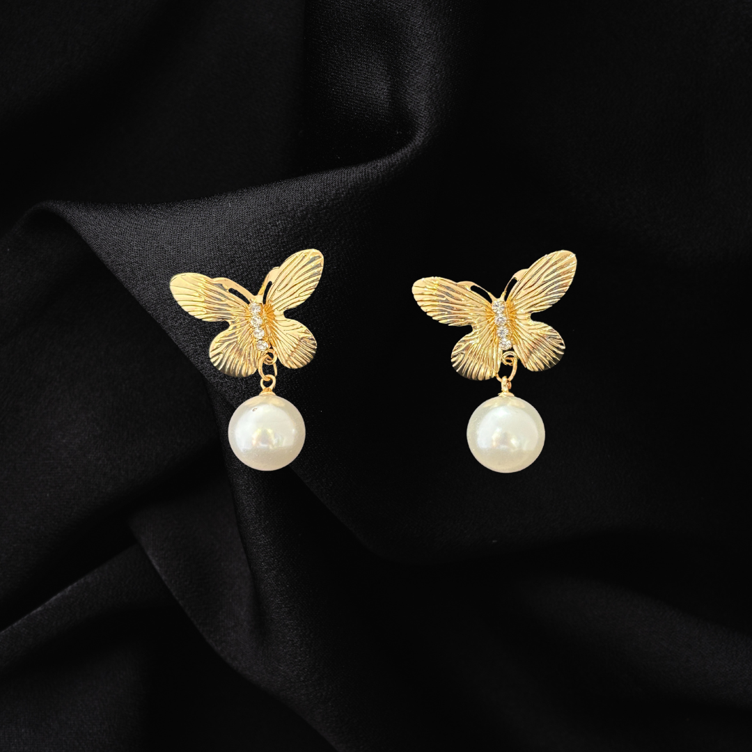 Butterfly Pearl Drop Earrings