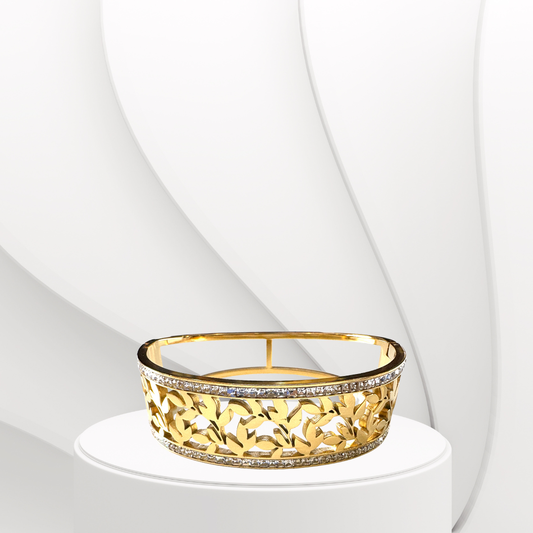 Classic Flower Design Heavy AD-Studded Handcuff Bracelet