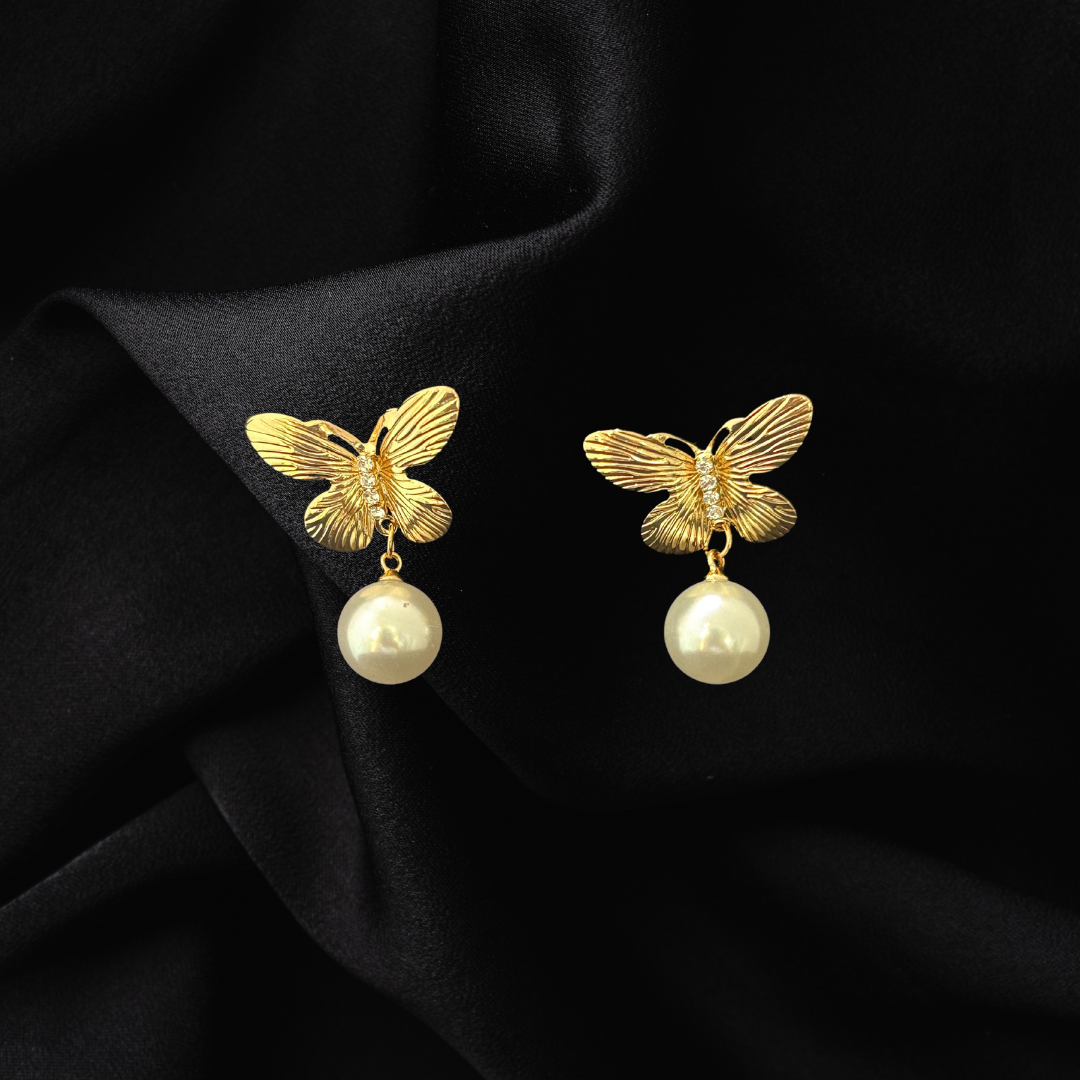 Butterfly Pearl Drop Earrings