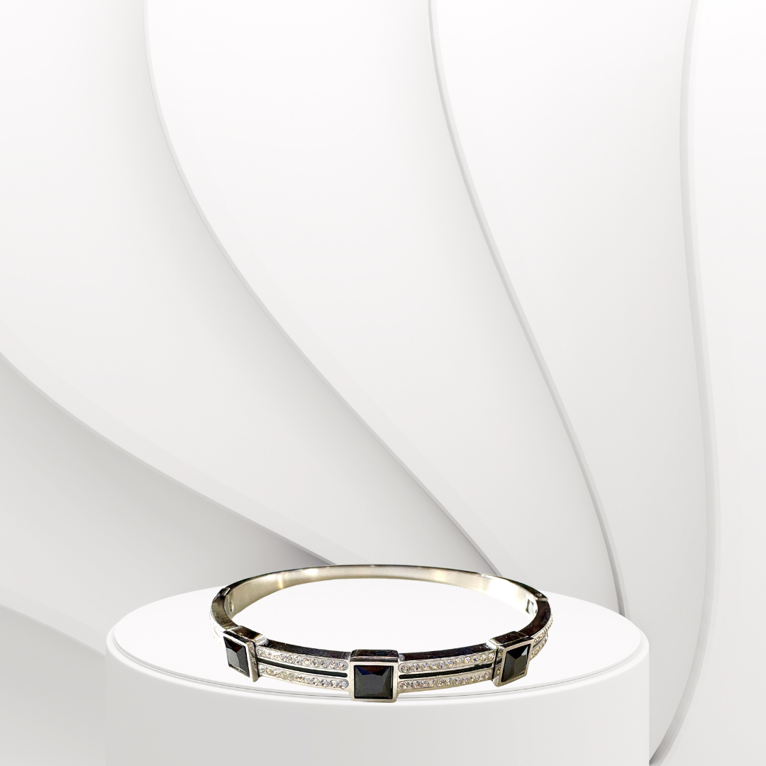 Full AD-Studded Handcuff Bracelet with Black Stones
