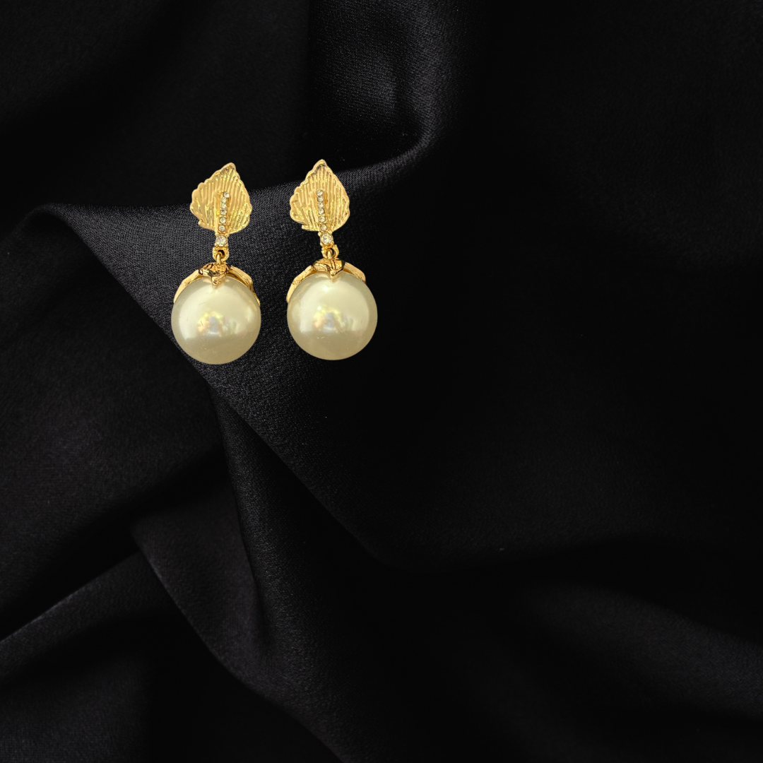 Leaf Pearl Drop Earrings