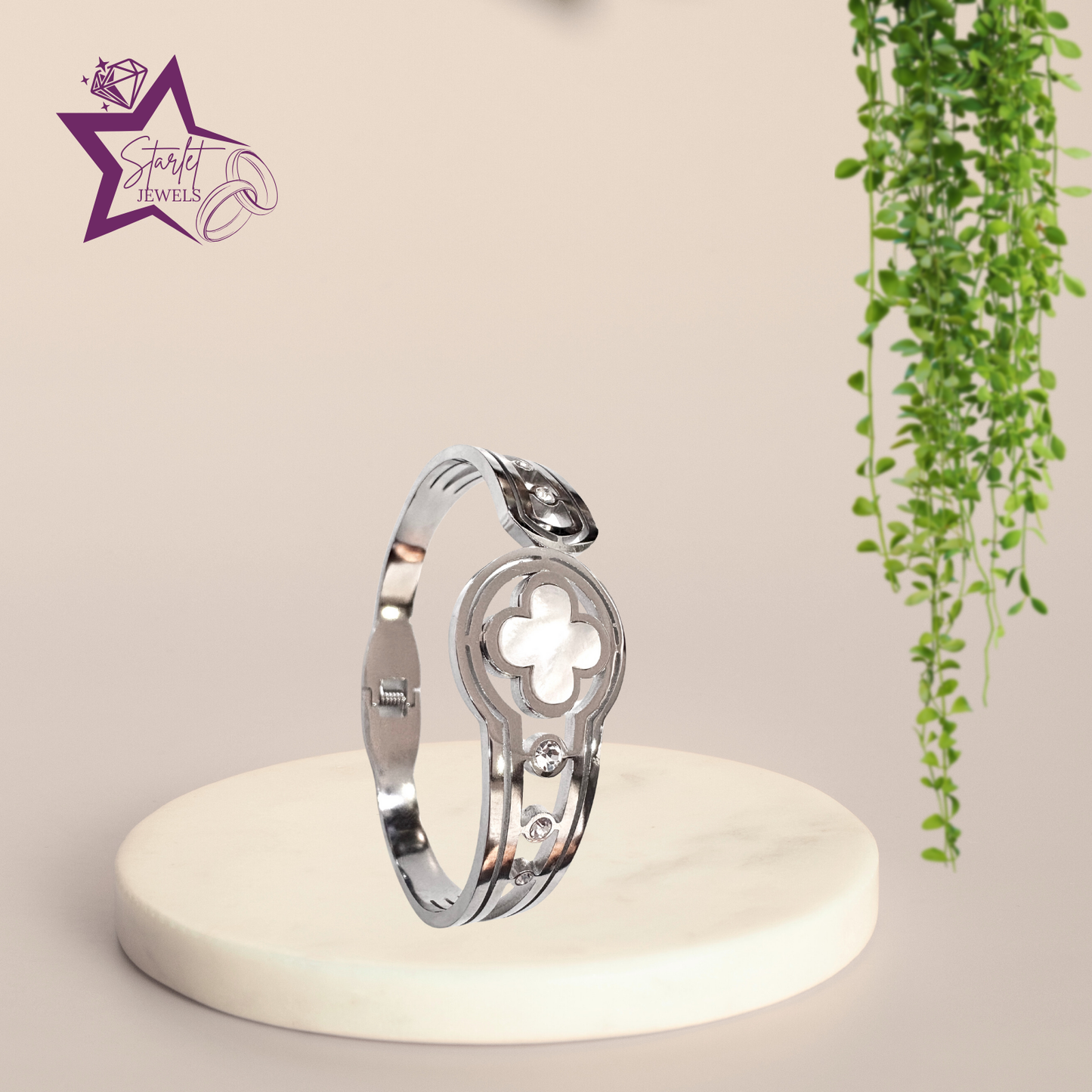 Silver Bold Clover Cuff Bracelet