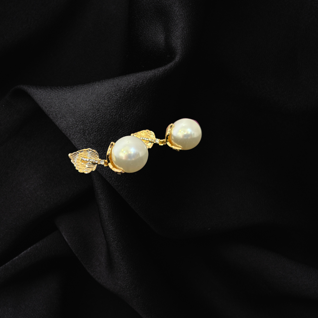 Leaf Pearl Drop Earrings