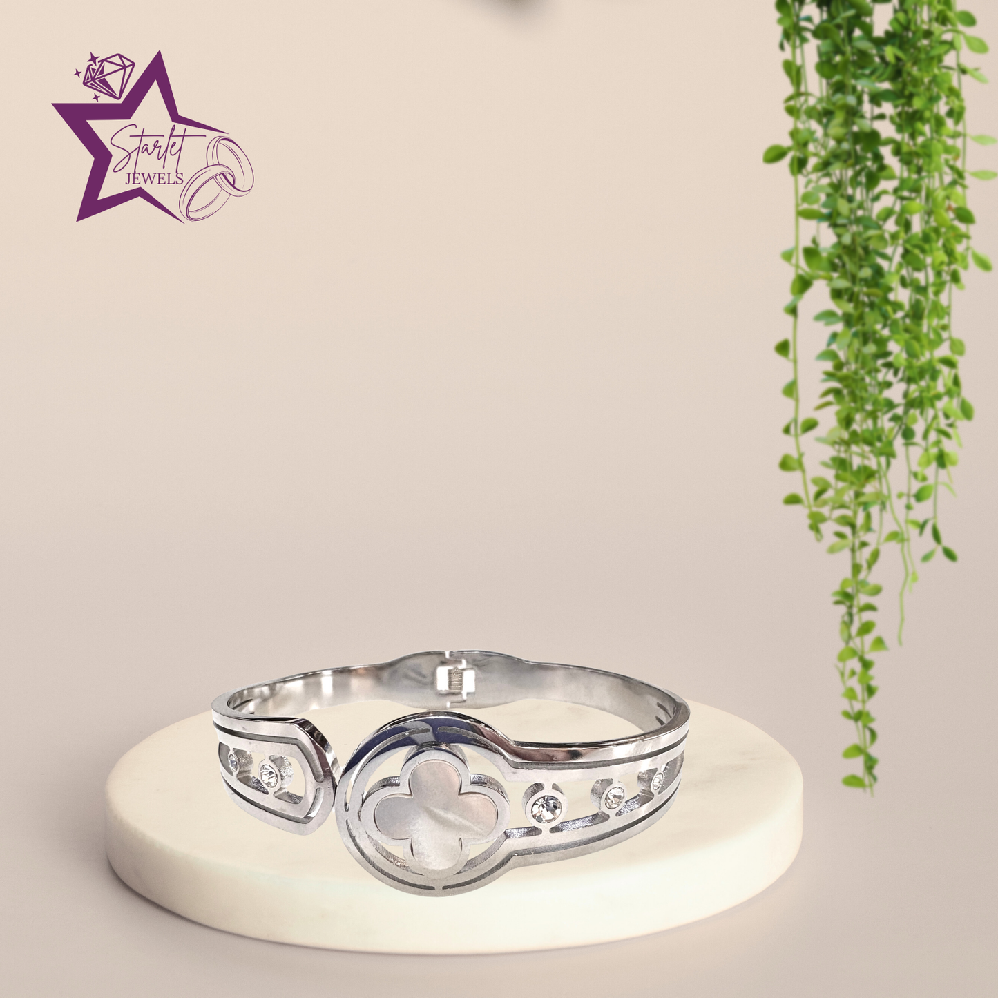 Silver Bold Clover Cuff Bracelet