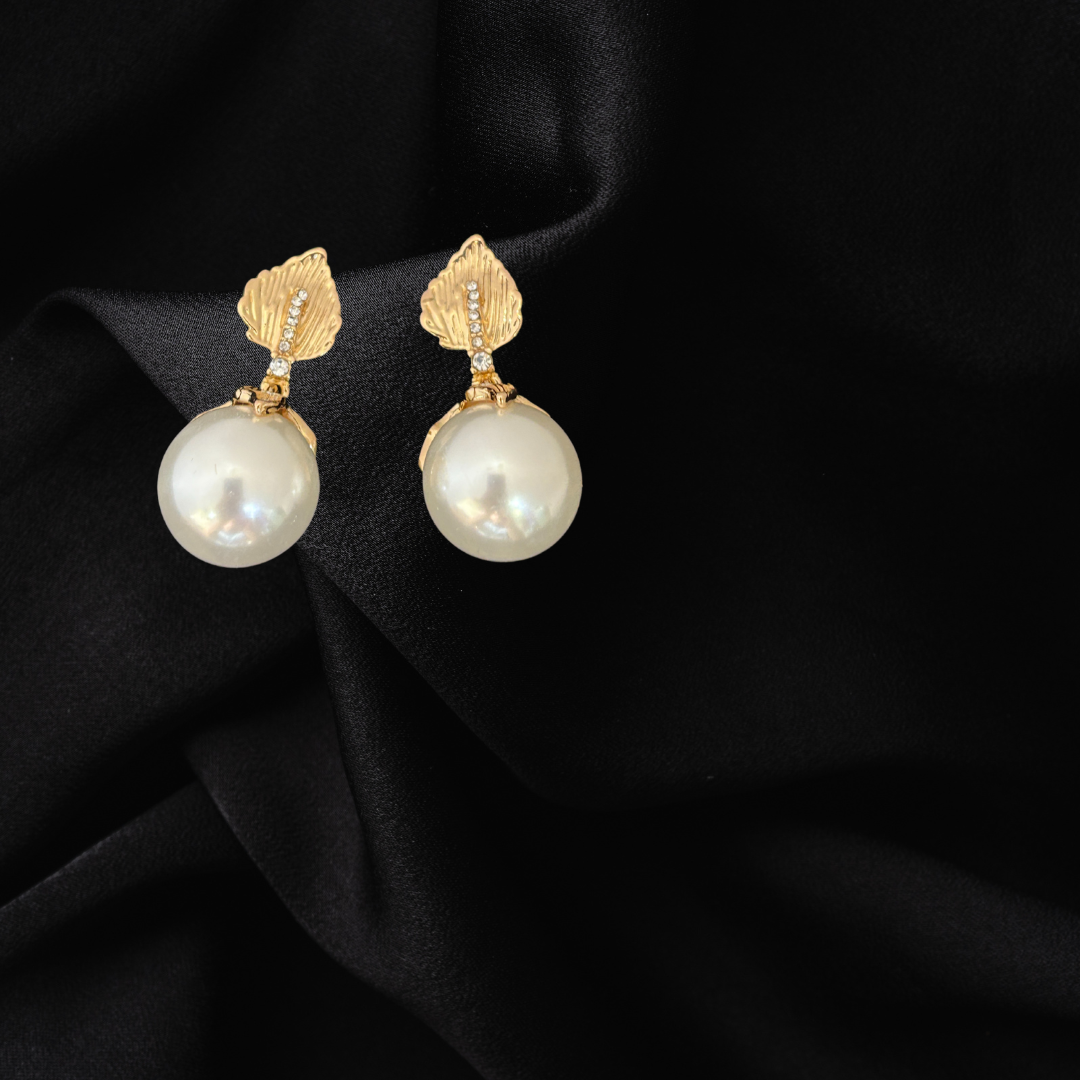 Leaf Pearl Drop Earrings