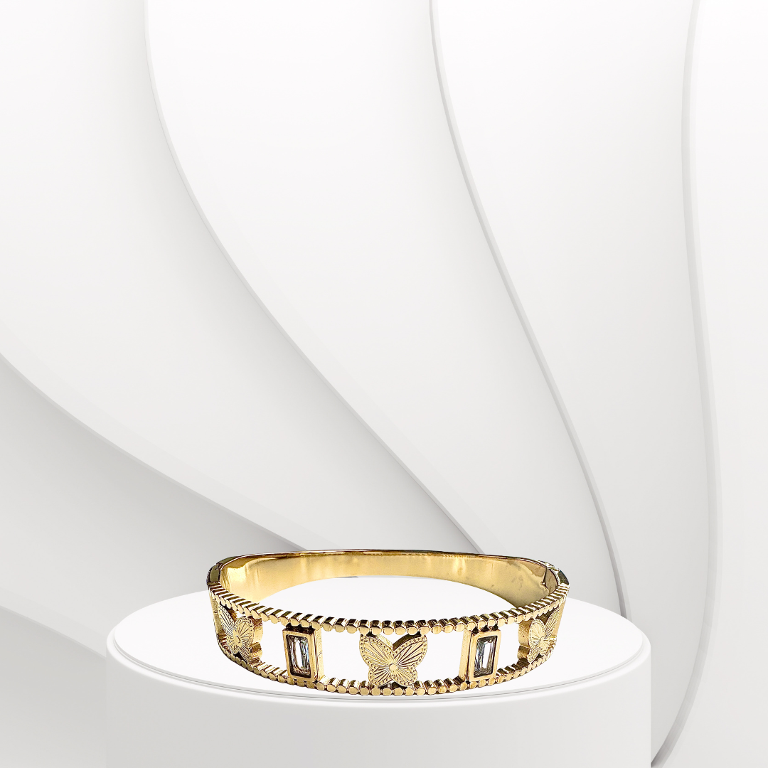 Butterfly Design Rice Cut AD-Studded Handcuff Bracelet