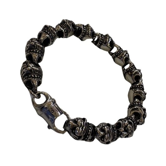 Gothic Tiger Skull Oxidized Silver Tribal Chain Bracelet for Men & Boy