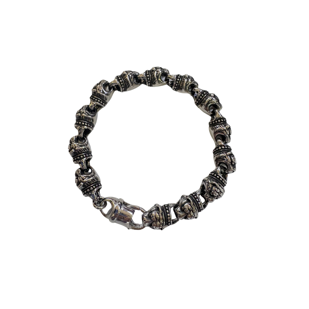 Gothic Tiger Skull Oxidized Silver Tribal Chain Bracelet for Men & Boy