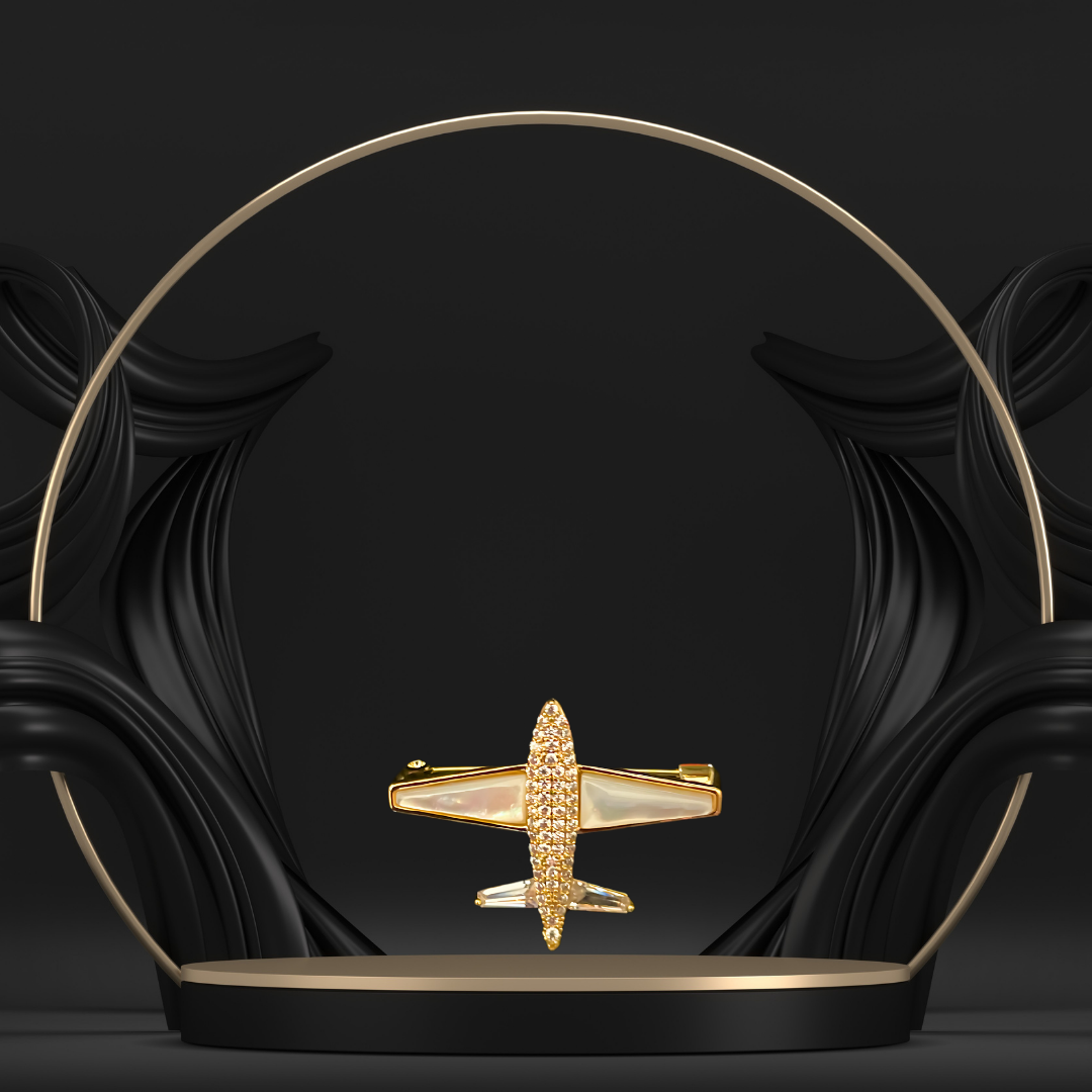 Airplane Brooch for Women with MOP Wings