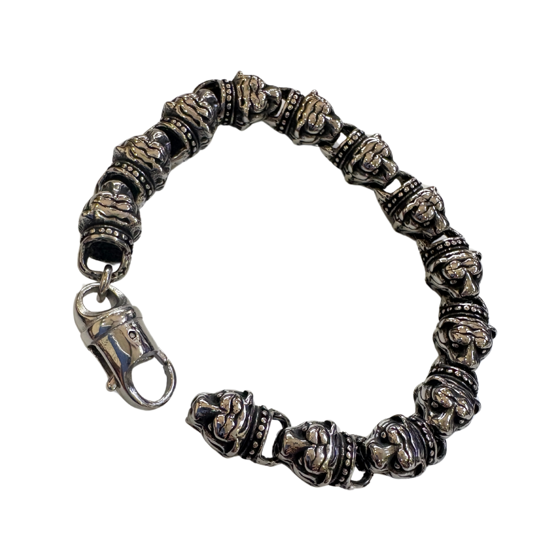 Gothic Tiger Skull Oxidized Silver Tribal Chain Bracelet for Men & Boy