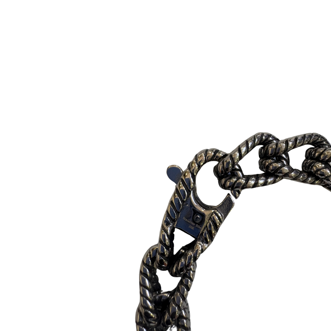Rope Chain Oxidized Stainless Steel Bracelet for Men & Boy – Vintage Textured Cuban Link Design