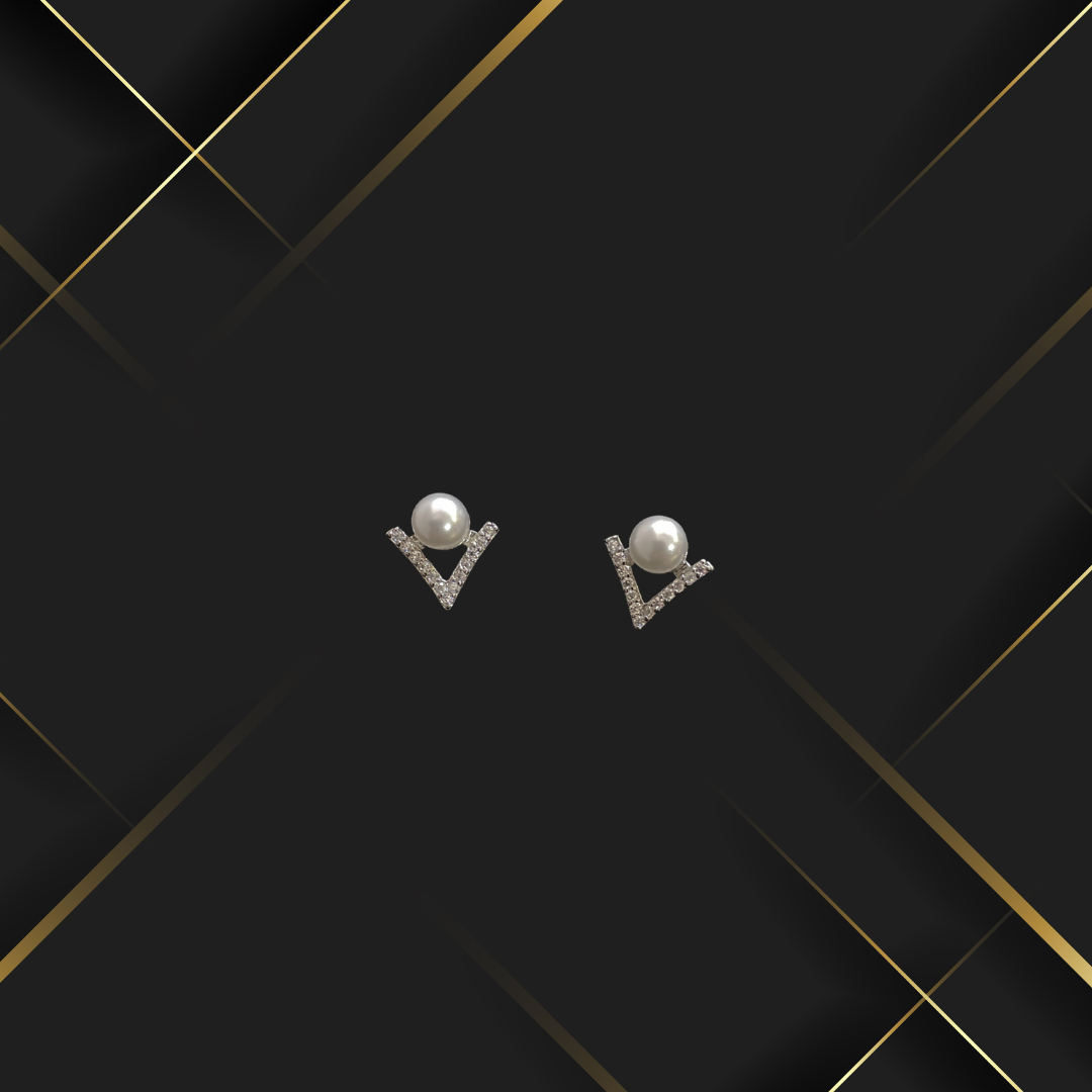 Small V-Shaped Pearl Earrings for Girls