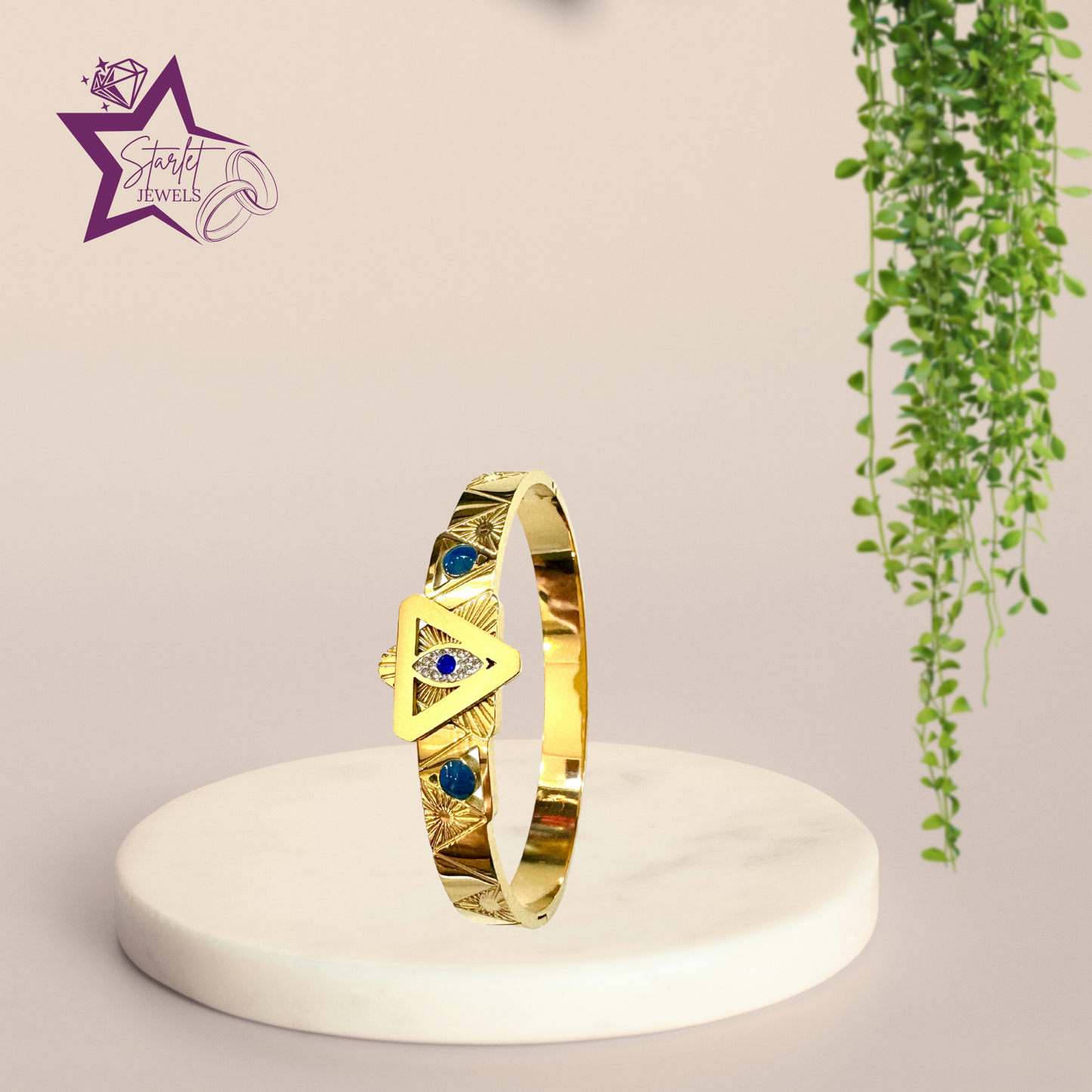 Golden Triangle Evil Eye Cuff Bracelet