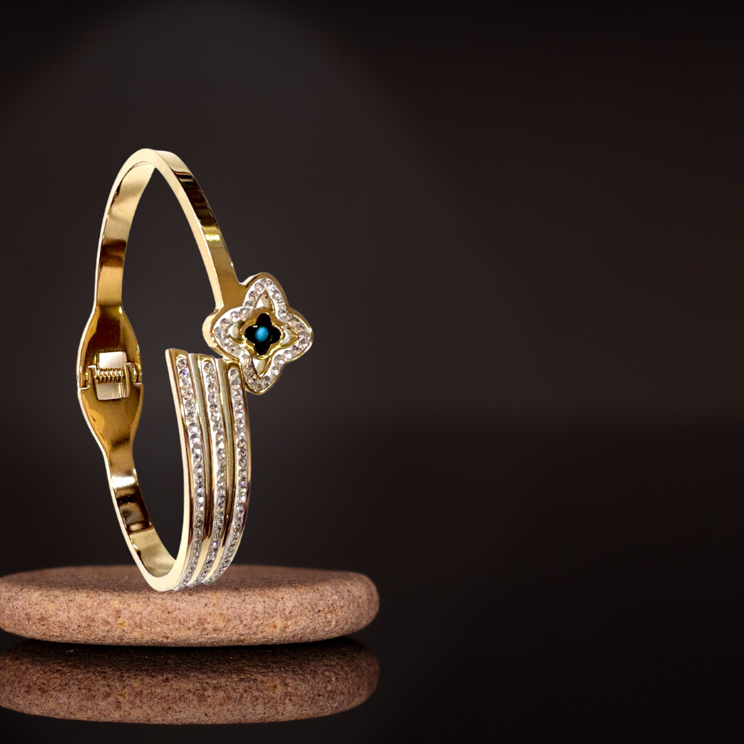 Clover Evil Eye Design Handcuff Bracelet