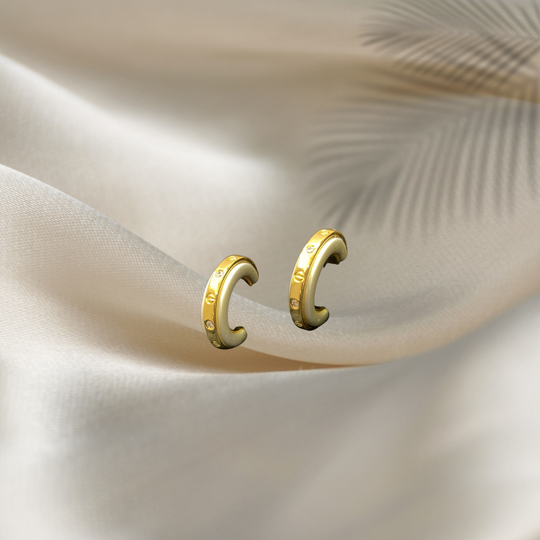 Golden White Duo Earrings for Women