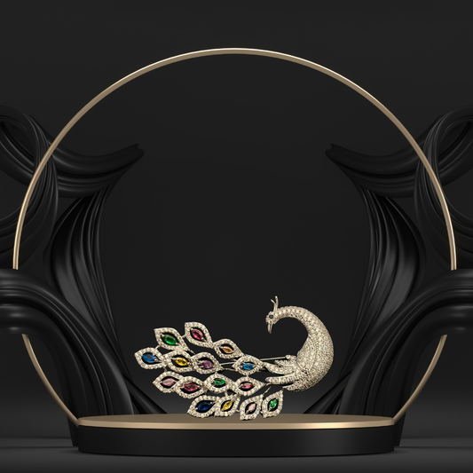 Peacock Brooch for Women – Multicolor Stone Feather Pin
