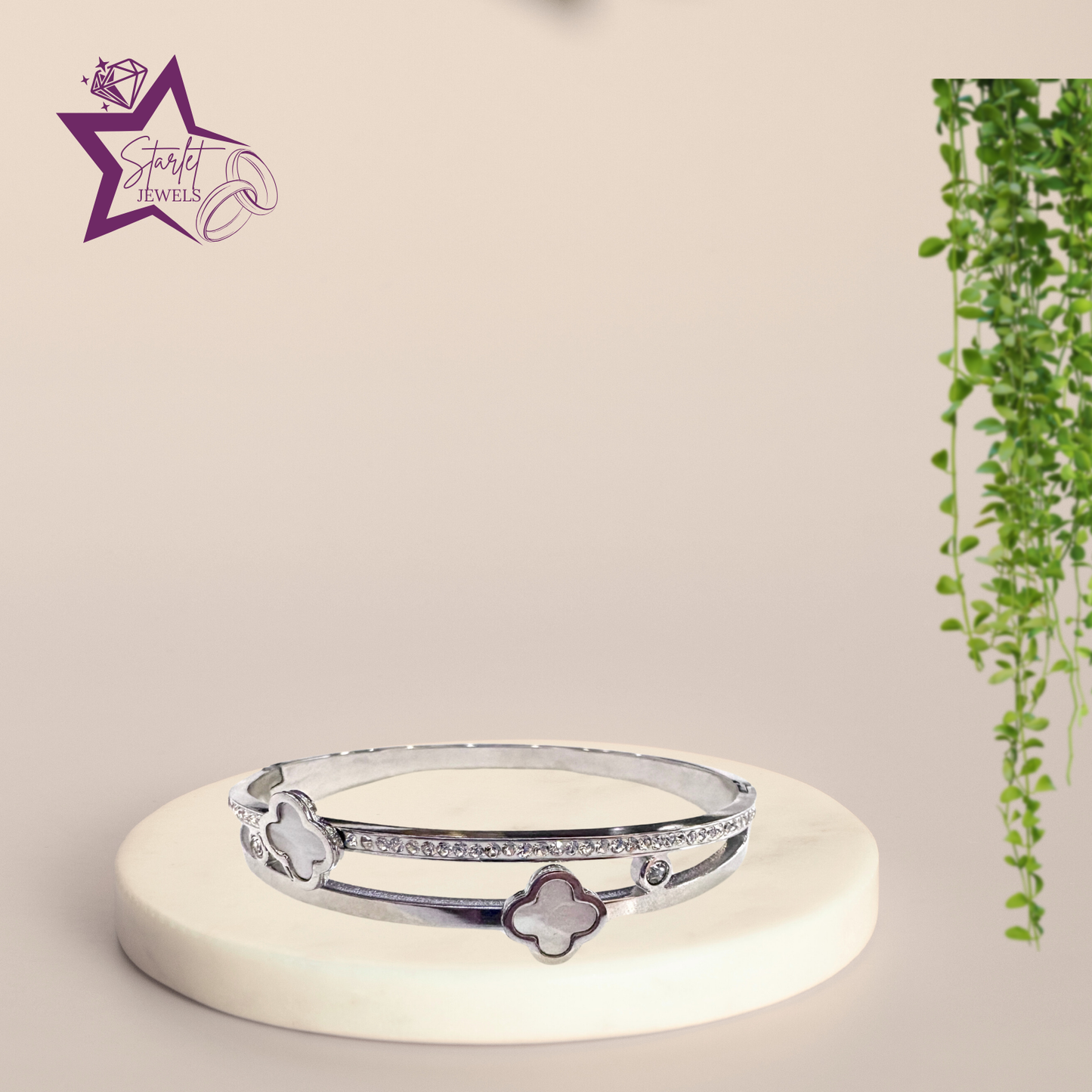 Silver-toned Bracelet with floral motifs and crystal accents