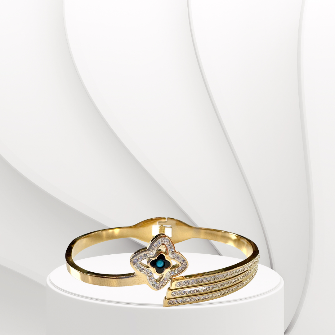 Clover Evil Eye Design Handcuff Bracelet