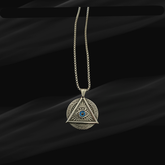 Bermuda Triangle Pendant with Blue Evil Eye Chain – Protection & Style