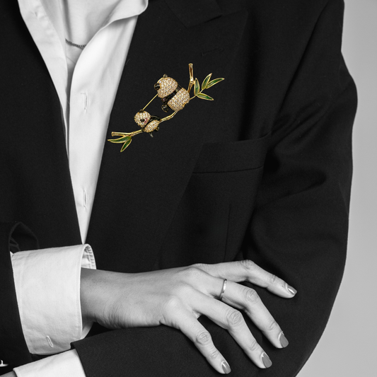 Panda Brooch for Women – Cute Sitting Panda on Branch