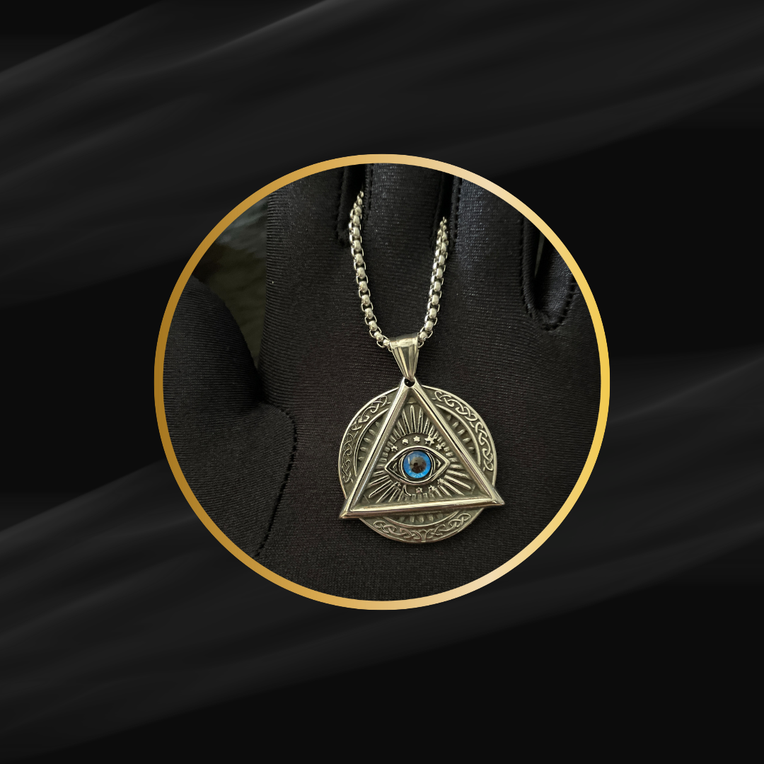 Bermuda Triangle Pendant with Blue Evil Eye Chain – Protection & Style