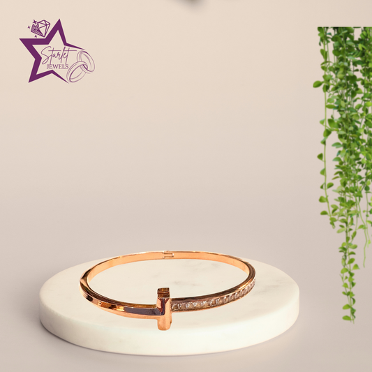 Rose Gold Nail Bracelet American Diamond Studded