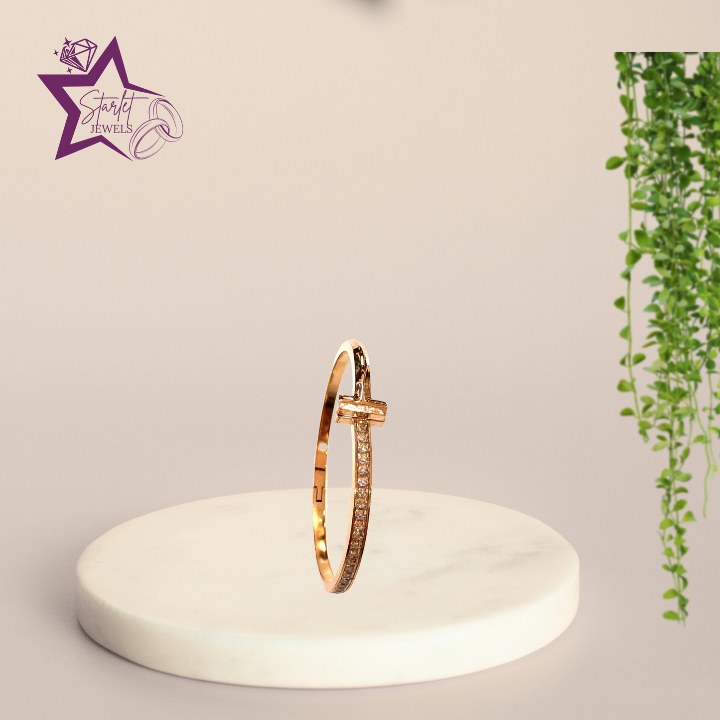 Rose Gold Nail Bracelet American Diamond Studded
