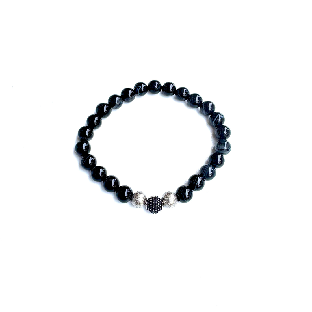 Men's Black Beads with Charms Stretchable Bracelet
