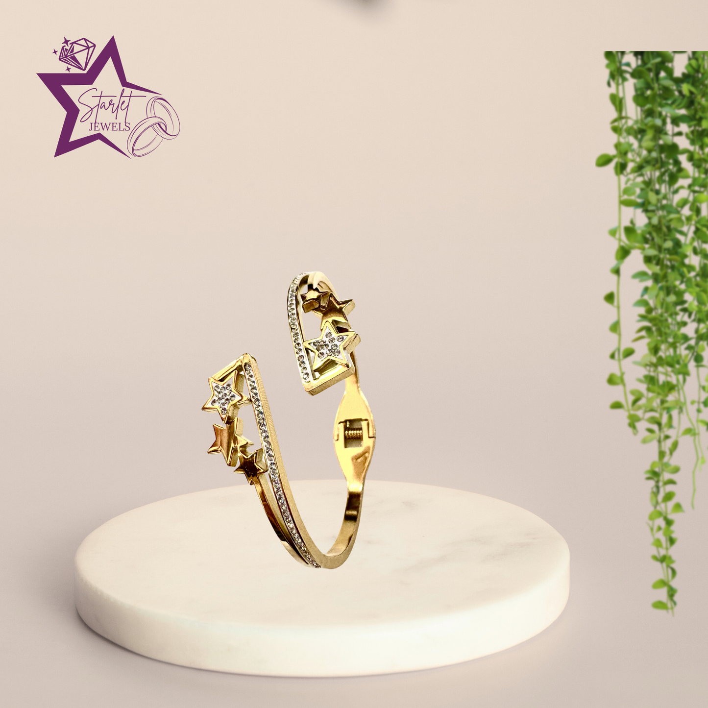 Multi-Star Comet Style AD-Studded Handcuff Bracelet