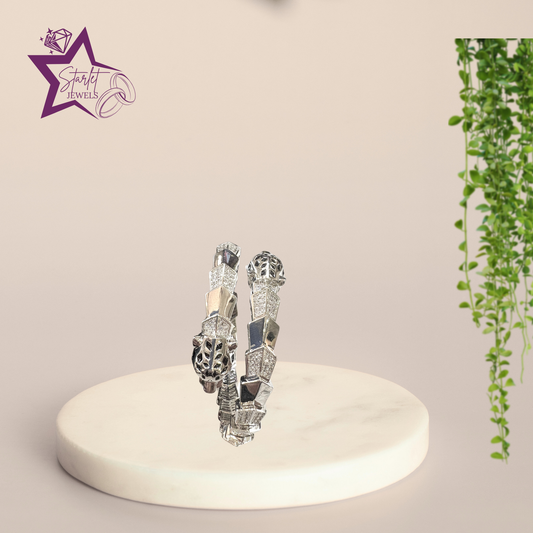 Silver Jaguar Face AD Studded Adjustable Bracelet