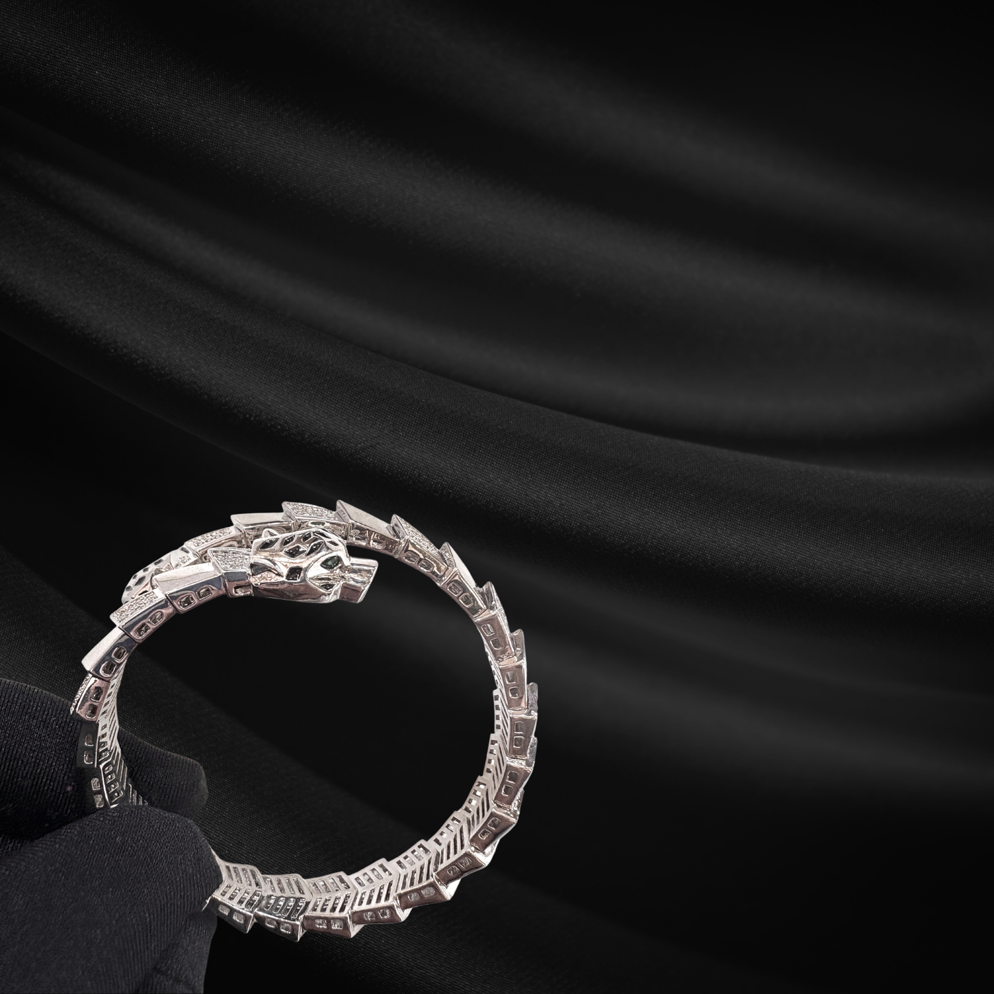 Silver Jaguar Face AD Studded Adjustable Bracelet