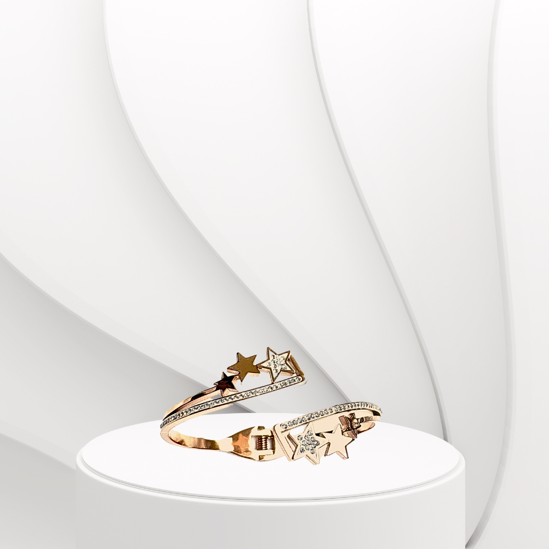 Multi-Star Comet Style AD-Studded Handcuff Bracelet
